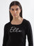 Elle Women Black Solid Round Neck Full Sleeves Top