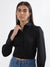 Elle Women Black Solid Spread Collar Full Sleeves Top