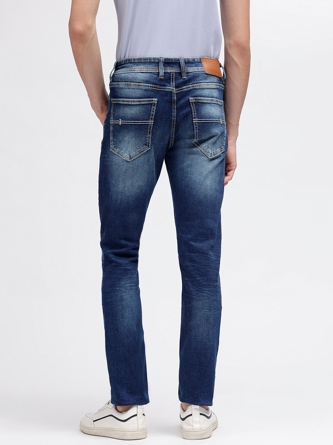 Iconic Men Blue Solid Bootcut Fit Mid-Rise Jeans