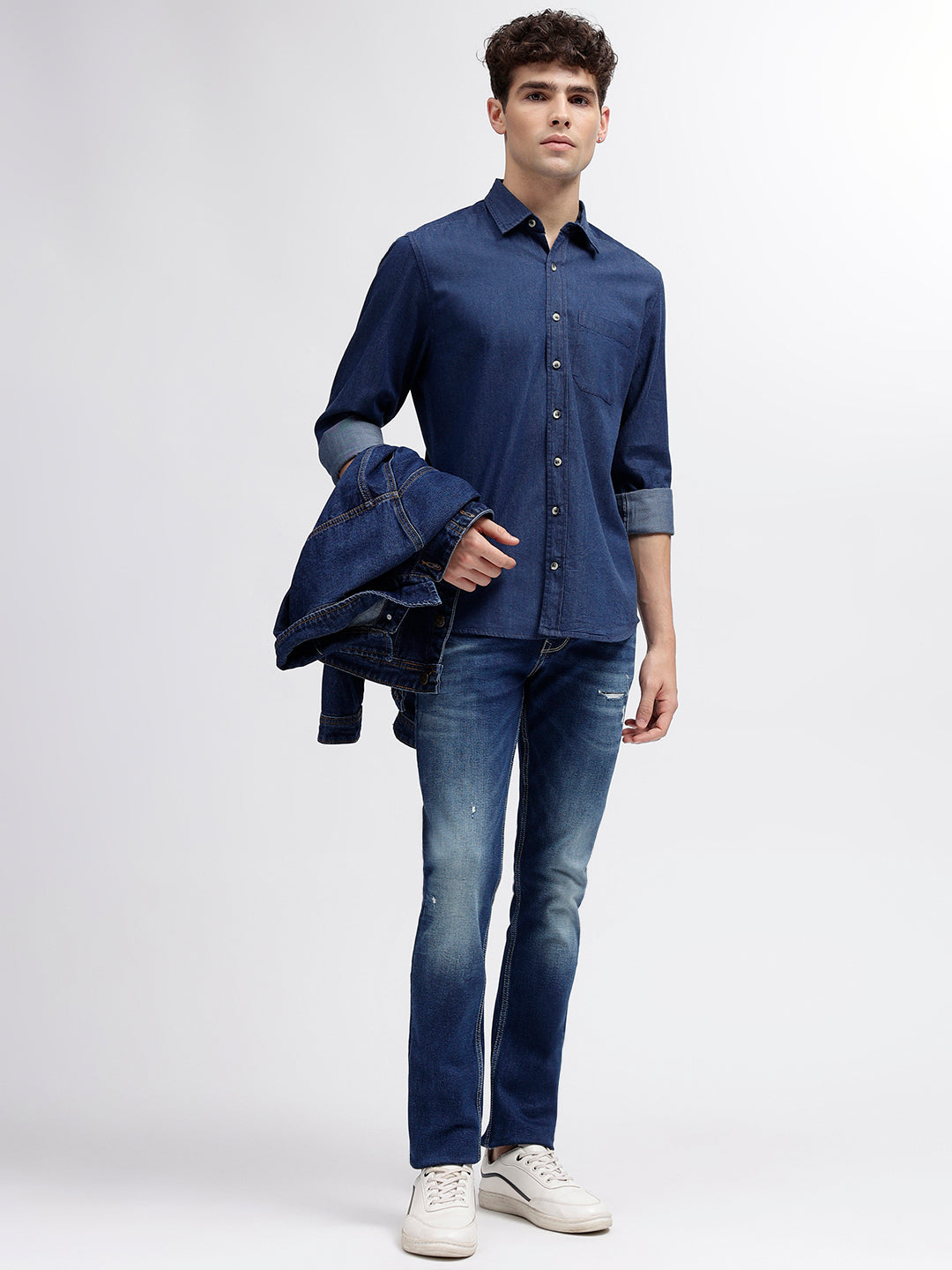 Iconic Men Blue Solid Bootcut Fit Mid-Rise Jeans