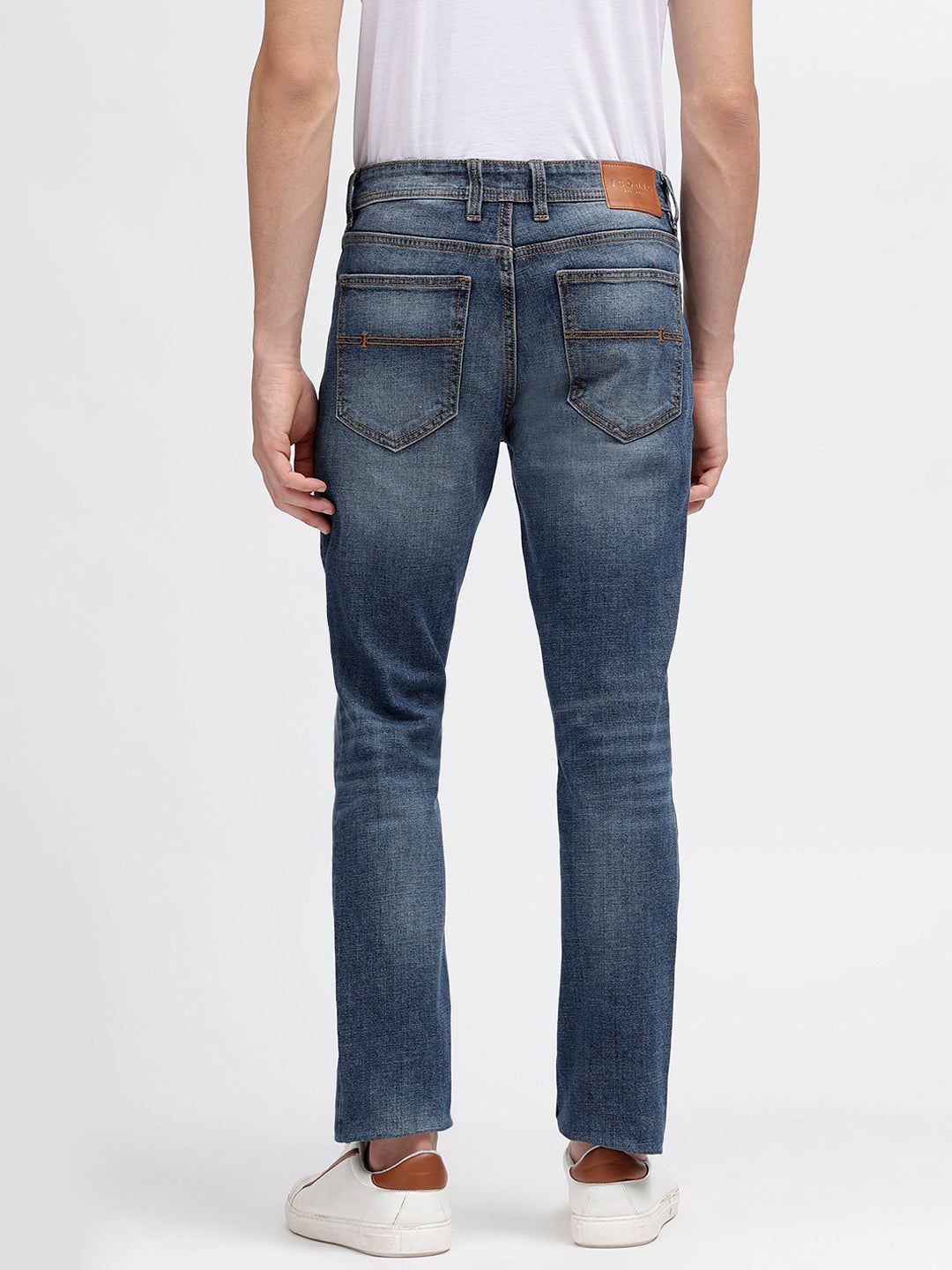 Iconic Men Blue Solid Slim Tapered Fit Mid-Rise Jeans