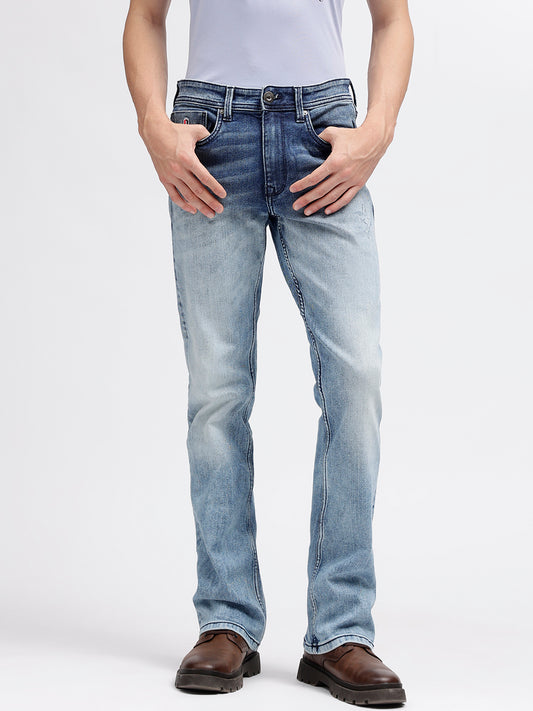 Iconic Men Blue Solid Bootcut Fit Mid-Rise Jeans