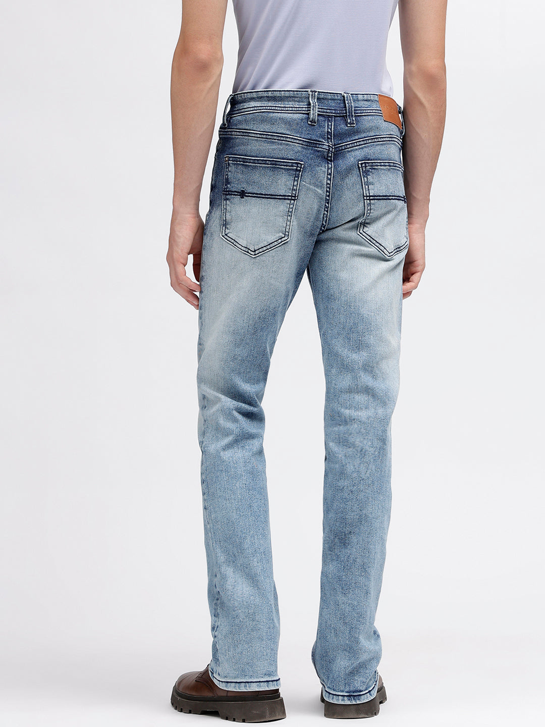 Iconic Men Blue Solid Bootcut Fit Mid-Rise Jeans