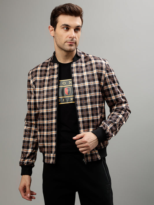 Iconic Men Multicolor Checked Mandarin Collar Full Sleeves Jacket