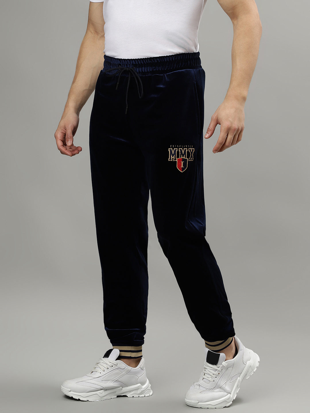 Iconic Men Navy Blue Solid Regular Fit Mid-Rise Trackpant