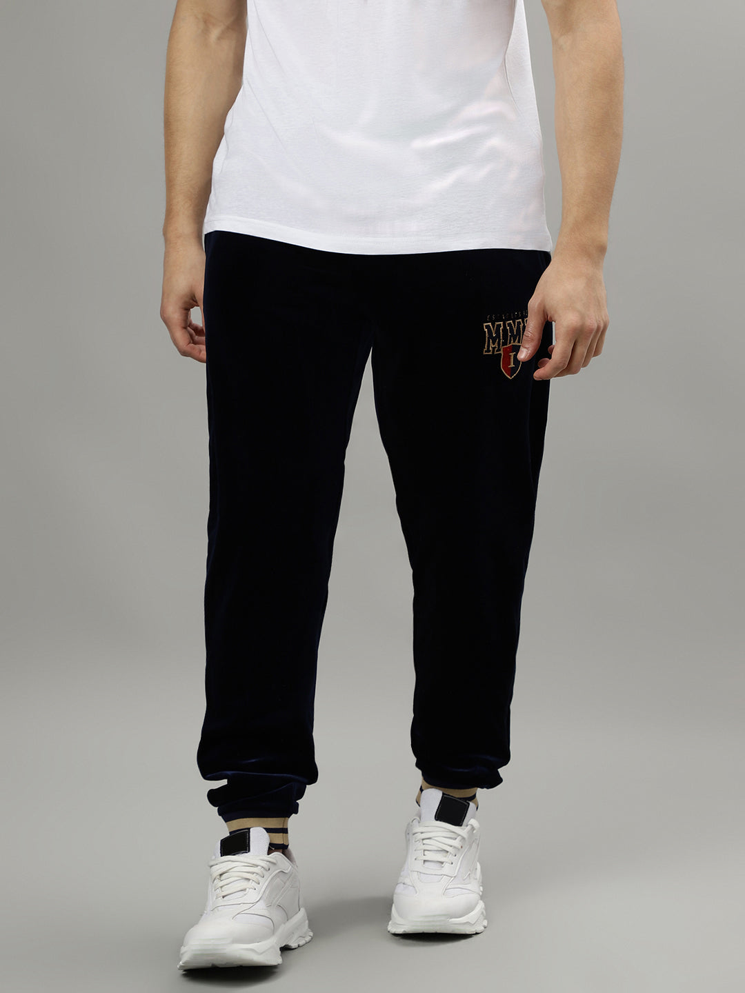 Iconic Men Navy Blue Solid Regular Fit Mid-Rise Trackpant