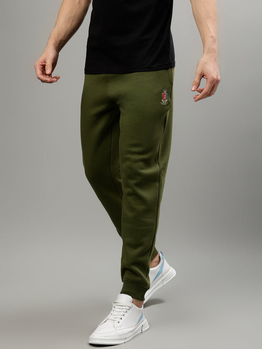 Iconic Men Green Solid Regular Fit Mid-Rise Trackpant