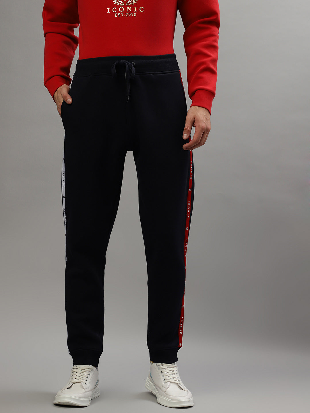 Iconic Men Blue Solid Regular Fit Mid-Rise Trackpant