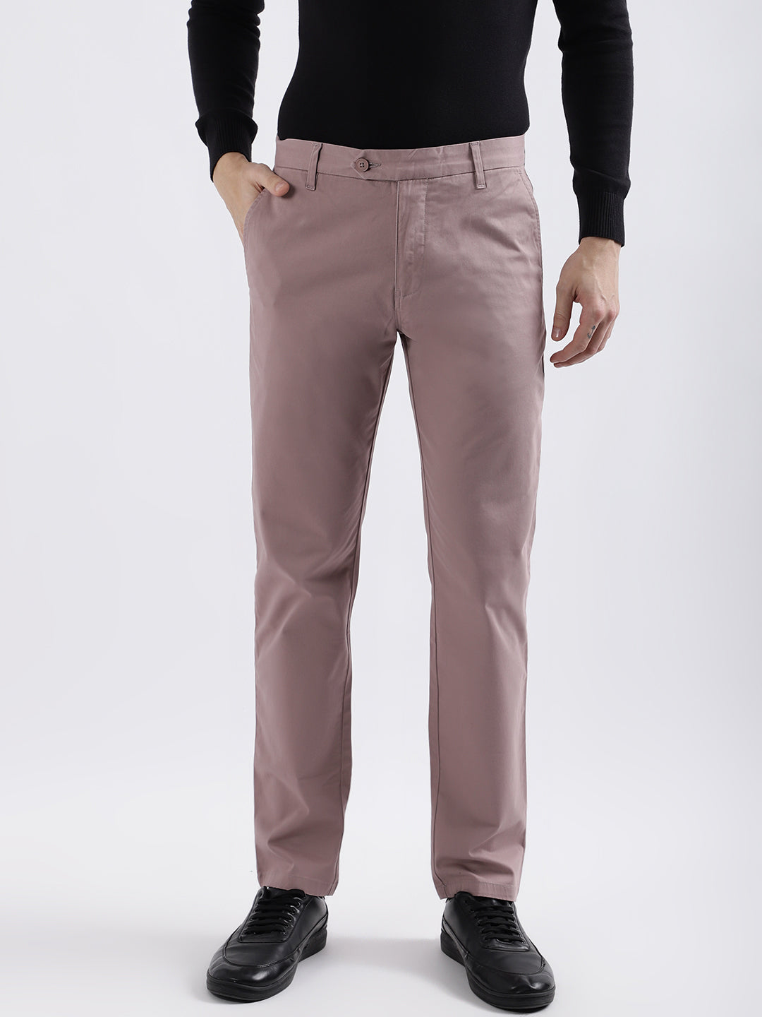 Iconic Men Pink Solid Slim Fit Mid-Rise Trouser