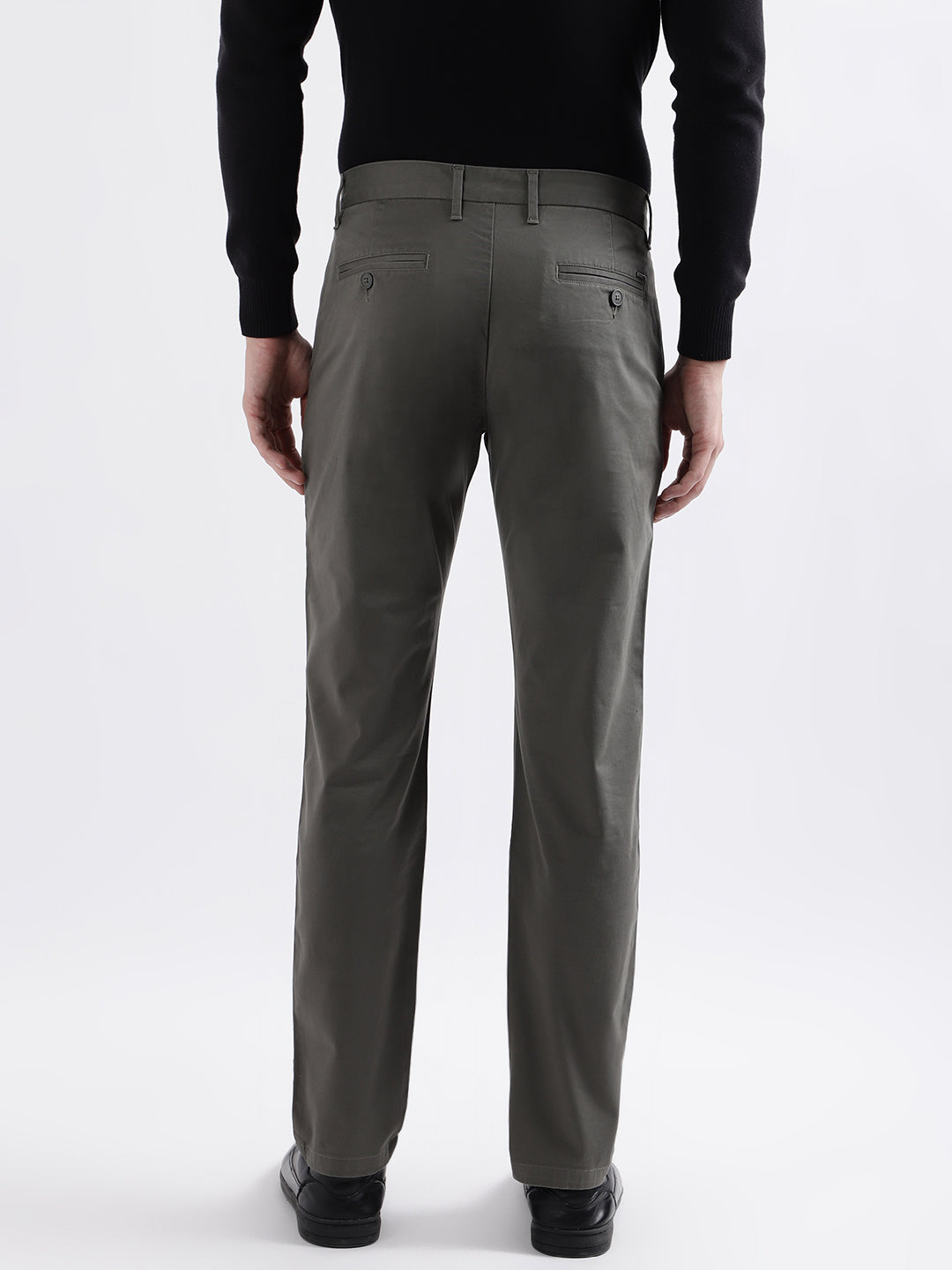 Iconic Men Green Solid Slim Fit Mid-Rise Trouser