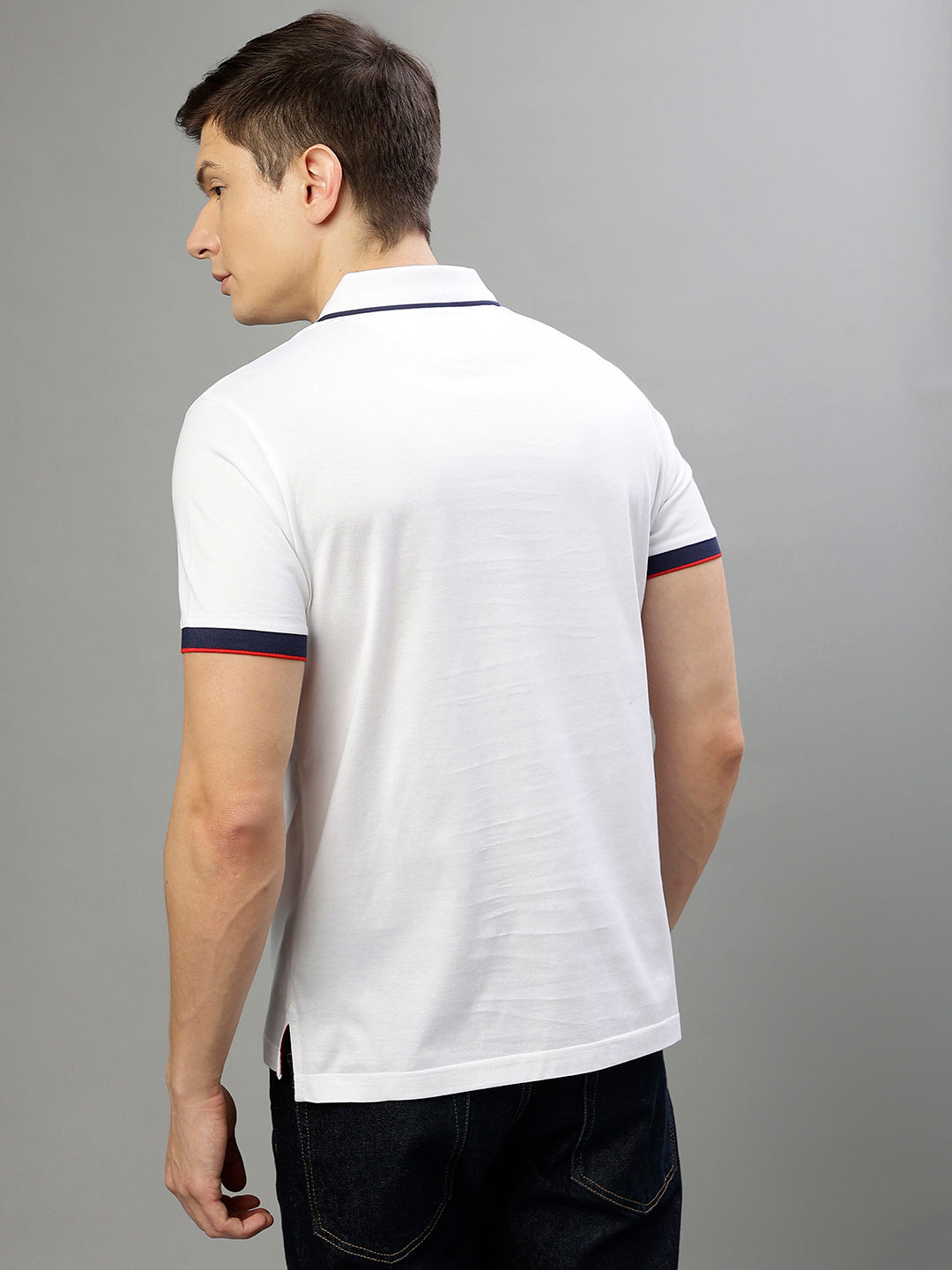 Iconic Men White Solid Polo Collar Short Sleeves T-Shirt