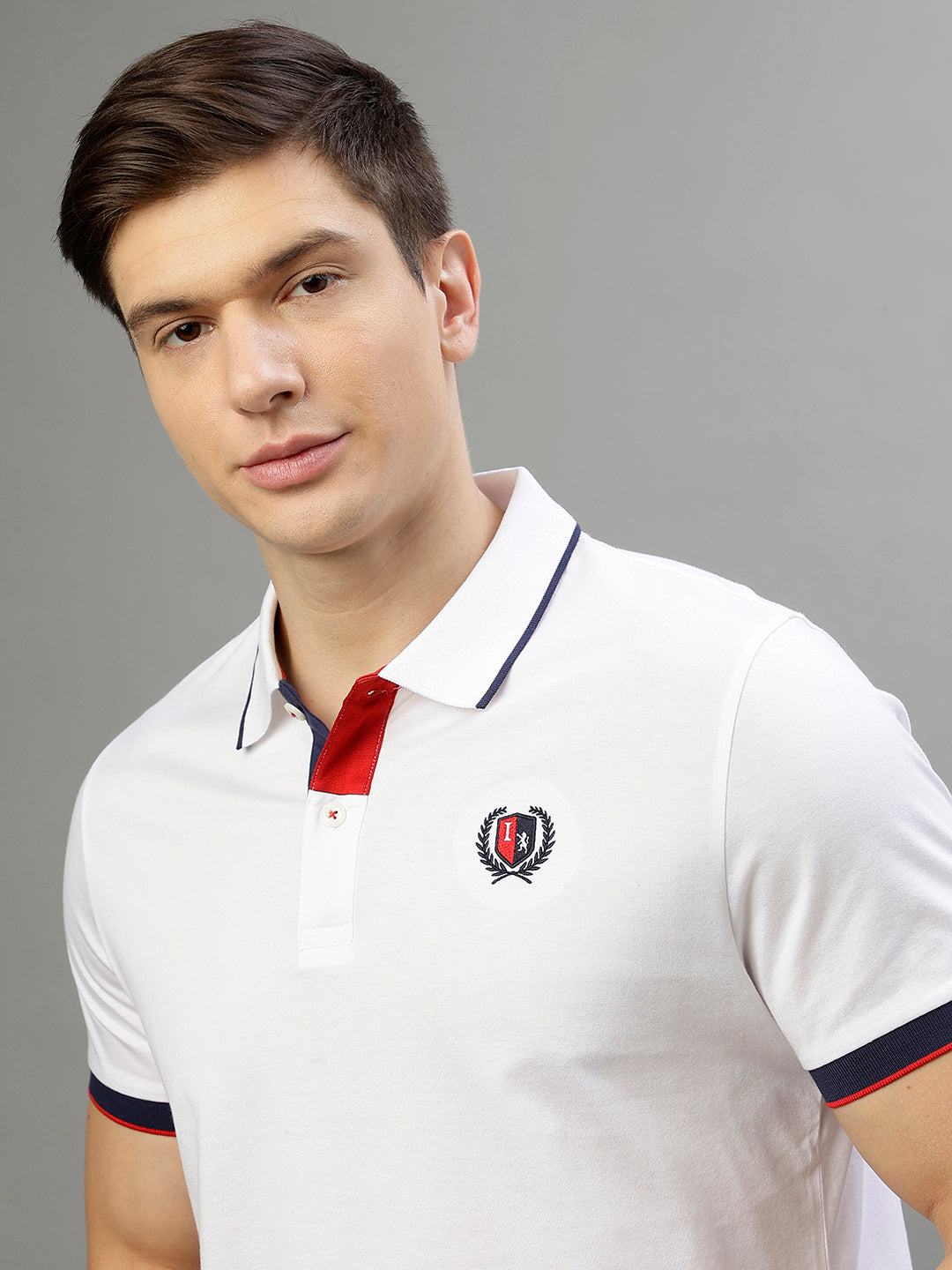 Iconic Men White Solid Polo Collar Short Sleeves T-Shirt