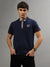 Iconic Men Navy Blue Solid Polo Collar Short Sleeves T-Shirt