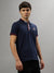 Iconic Men Navy Blue Solid Polo Collar Short Sleeves T-Shirt