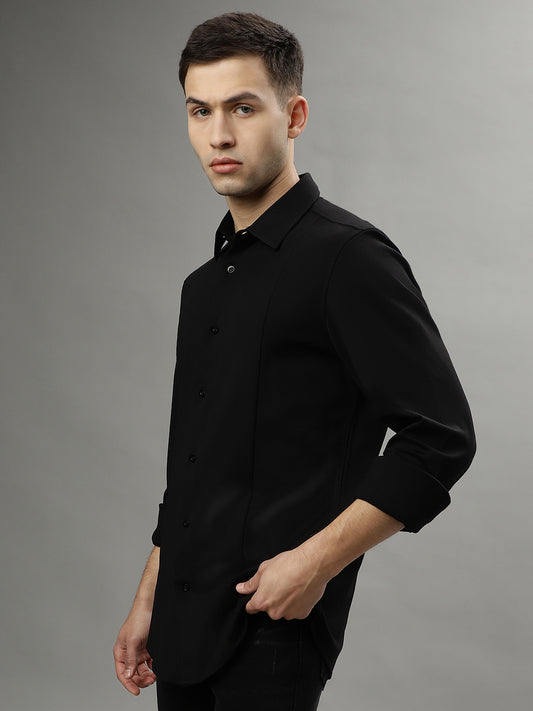 Iconic Men Black Solid Spread Collar Full Sleeves Shirt