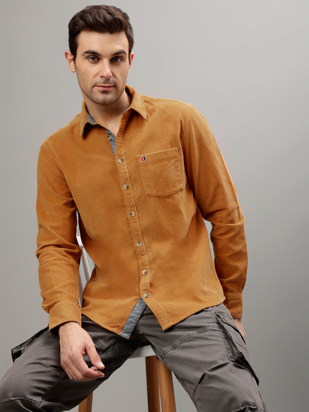 Iconic Men Orange Solid Spread Collar Full Sleeves Shirt