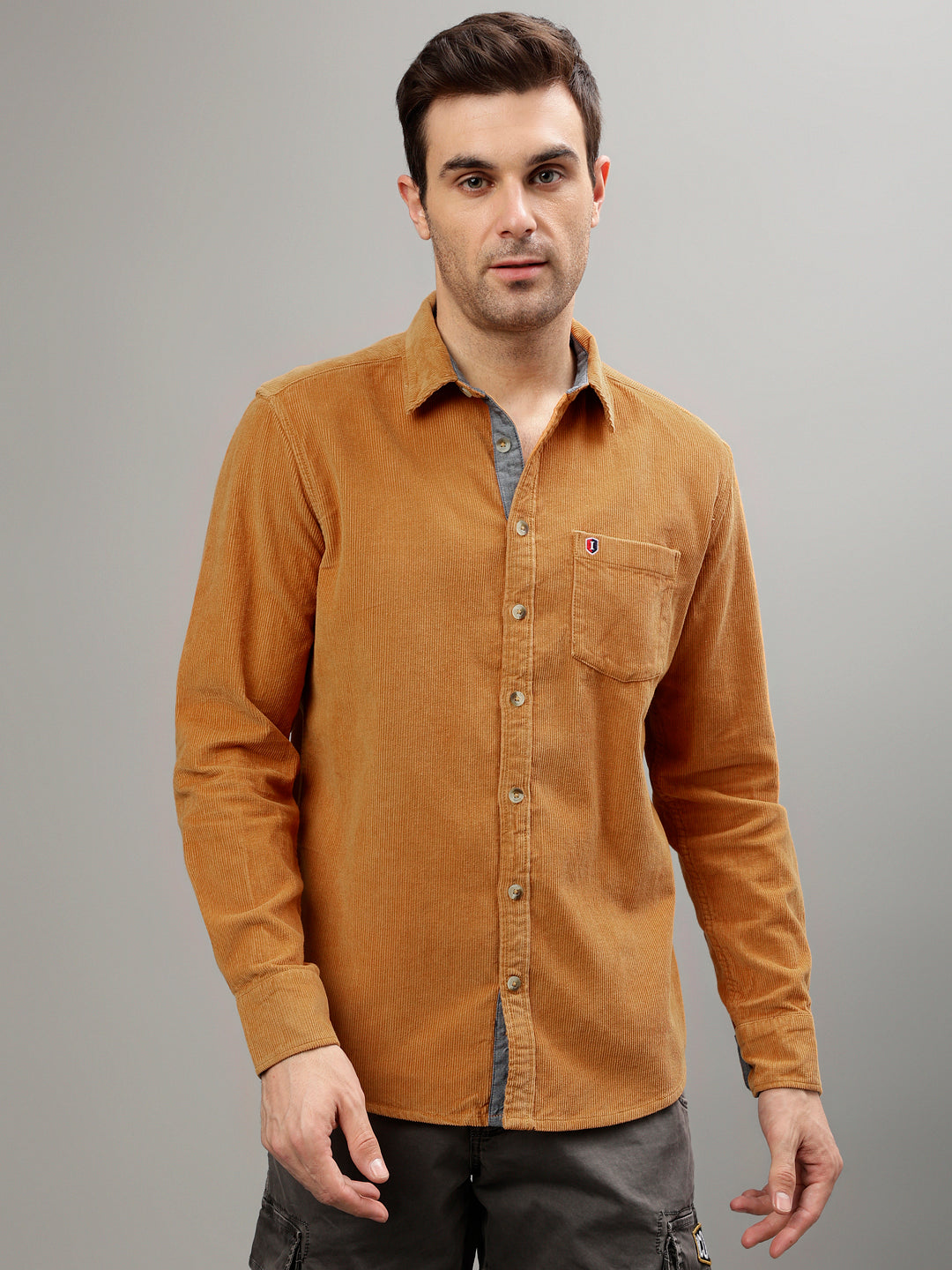 Iconic Men Orange Solid Spread Collar Full Sleeves Shirt