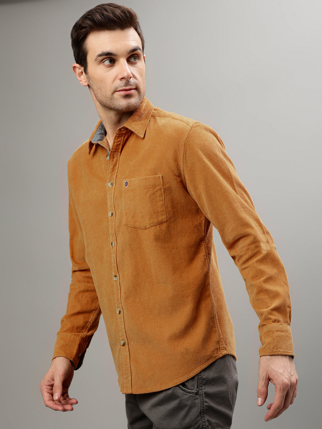 Iconic Men Orange Solid Spread Collar Full Sleeves Shirt