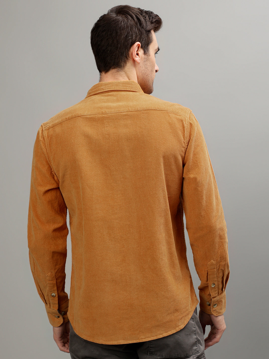 Iconic Men Orange Solid Spread Collar Full Sleeves Shirt