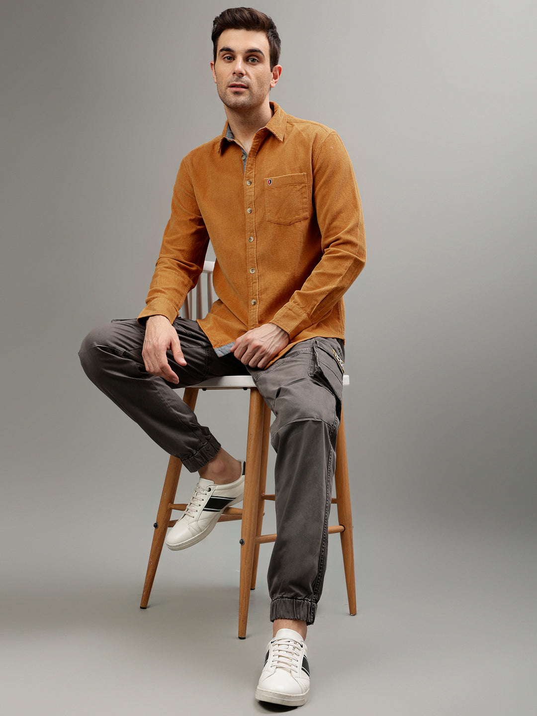 Iconic Men Orange Solid Spread Collar Full Sleeves Shirt