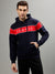 Iconic Men Navy Blue Colorblocked Hooded Full Sleeves Sweatshirt