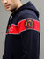 Iconic Men Navy Blue Colorblocked Hooded Full Sleeves Sweatshirt