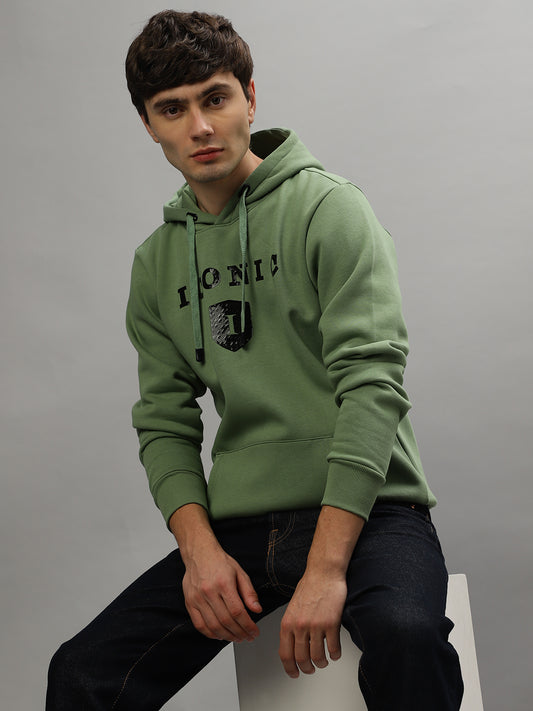 Iconic Men Green Solid Round Neck Full Sleeves Sweatshirt