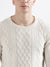 Iconic Men White Self Design Round Neck Full Sleeves Sweater