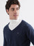 Iconic Men Navy Blue Solid V-Neck Full Sleeves Pullover Style Sweater