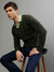 Iconic Men Green Solid V-Neck Full Sleeves Sweater