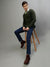 Iconic Men Green Solid V-Neck Full Sleeves Sweater