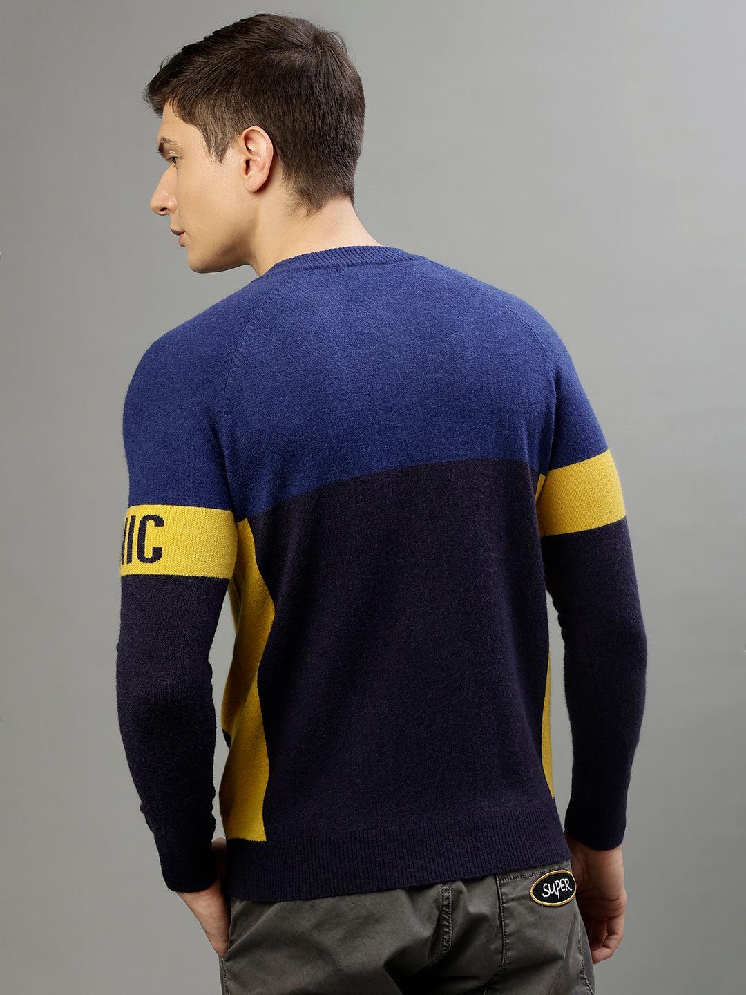 Iconic Men Multicolor Colorblocked Round Neck Full Sleeves Sweater