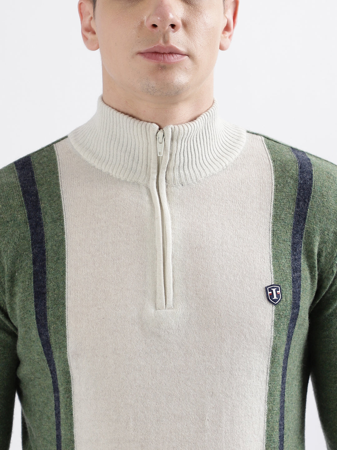 Iconic Men Olive Colorblocked High Neck Full Sleeves Sweater