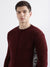 Iconic Men Maroon Solid Round Neck Full Sleeves Sweater