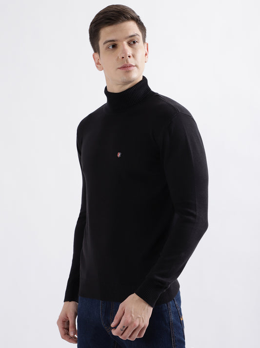 Iconic Men Black Solid Turtle Neck Full Sleeves Sweater