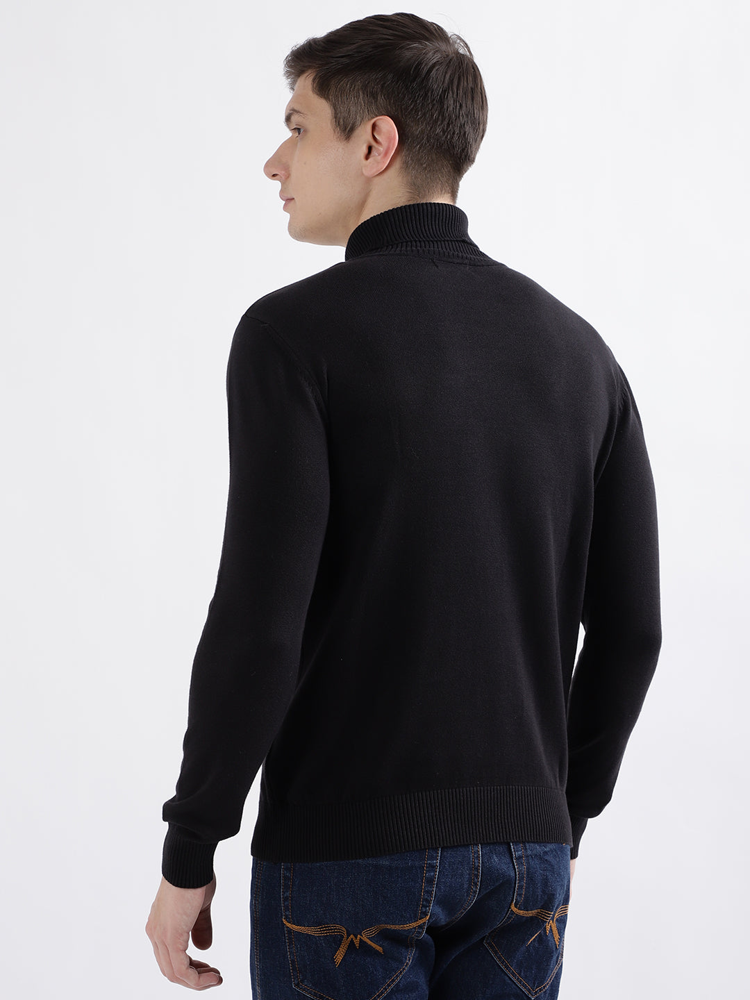 Iconic Men Black Solid Turtle Neck Full Sleeves Sweater