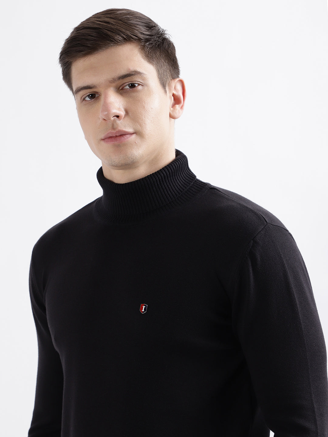 Iconic Men Black Solid Turtle Neck Full Sleeves Sweater