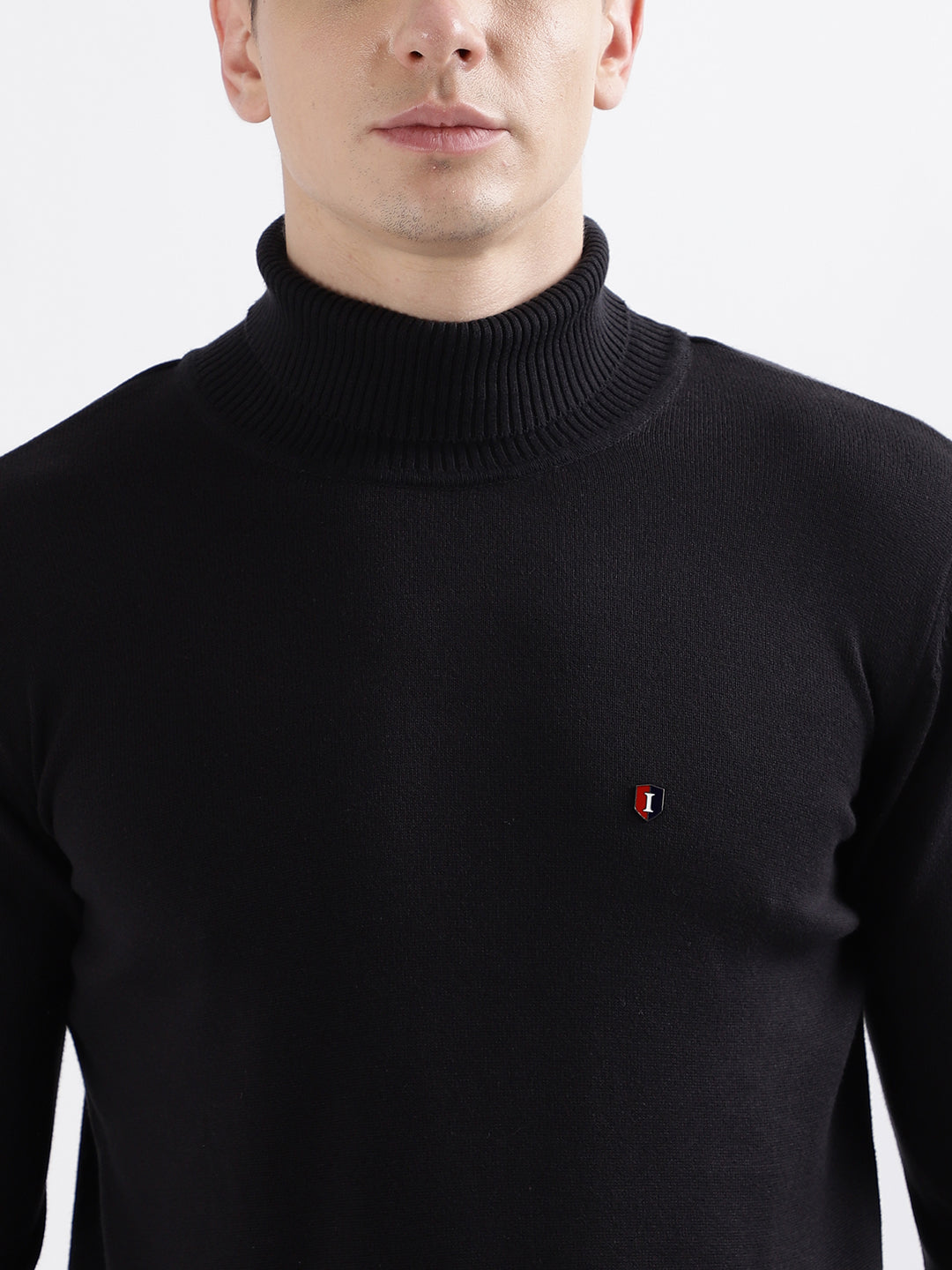 Iconic Men Black Solid Turtle Neck Full Sleeves Sweater