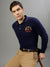 Iconic Men Navy Blue Solid Polo Collar Full Sleeves T-Shirt