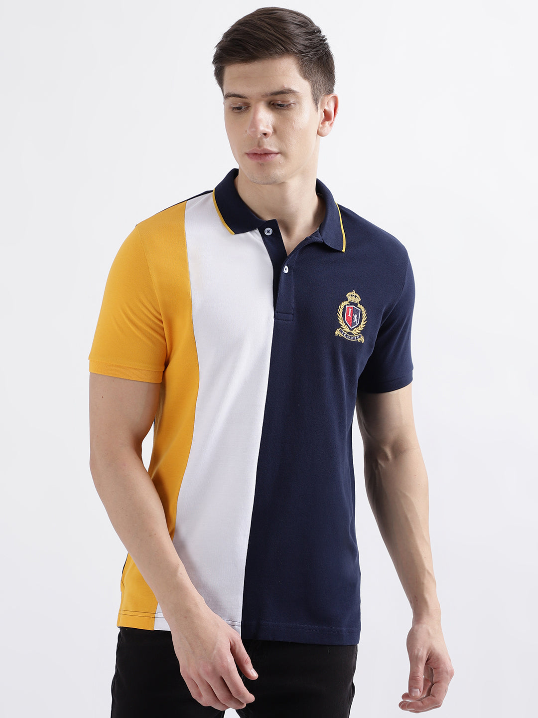 Iconic Men Multicolor Colorblocked Polo Collar Short Sleeves T-Shirt