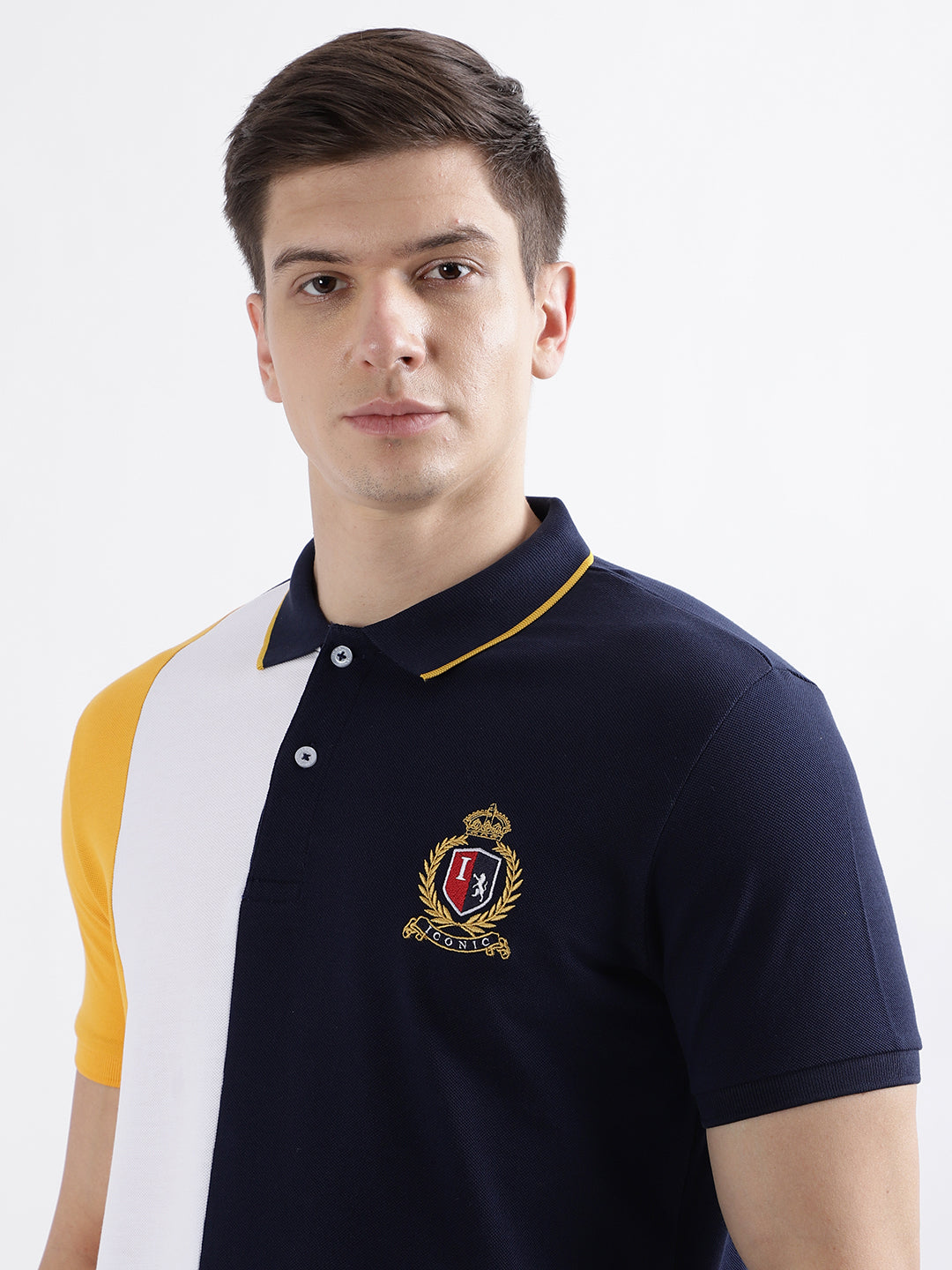 Iconic Men Multicolor Colorblocked Polo Collar Short Sleeves T-Shirt