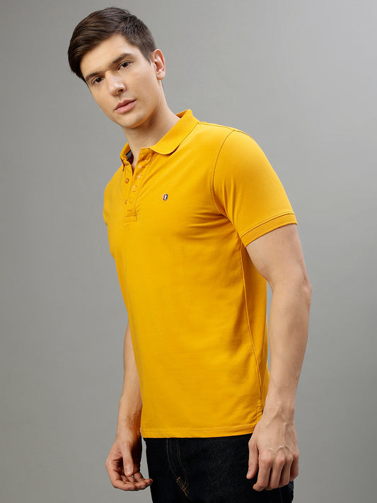 Iconic Men Mustard Solid Polo Collar Short Sleeves T-Shirt