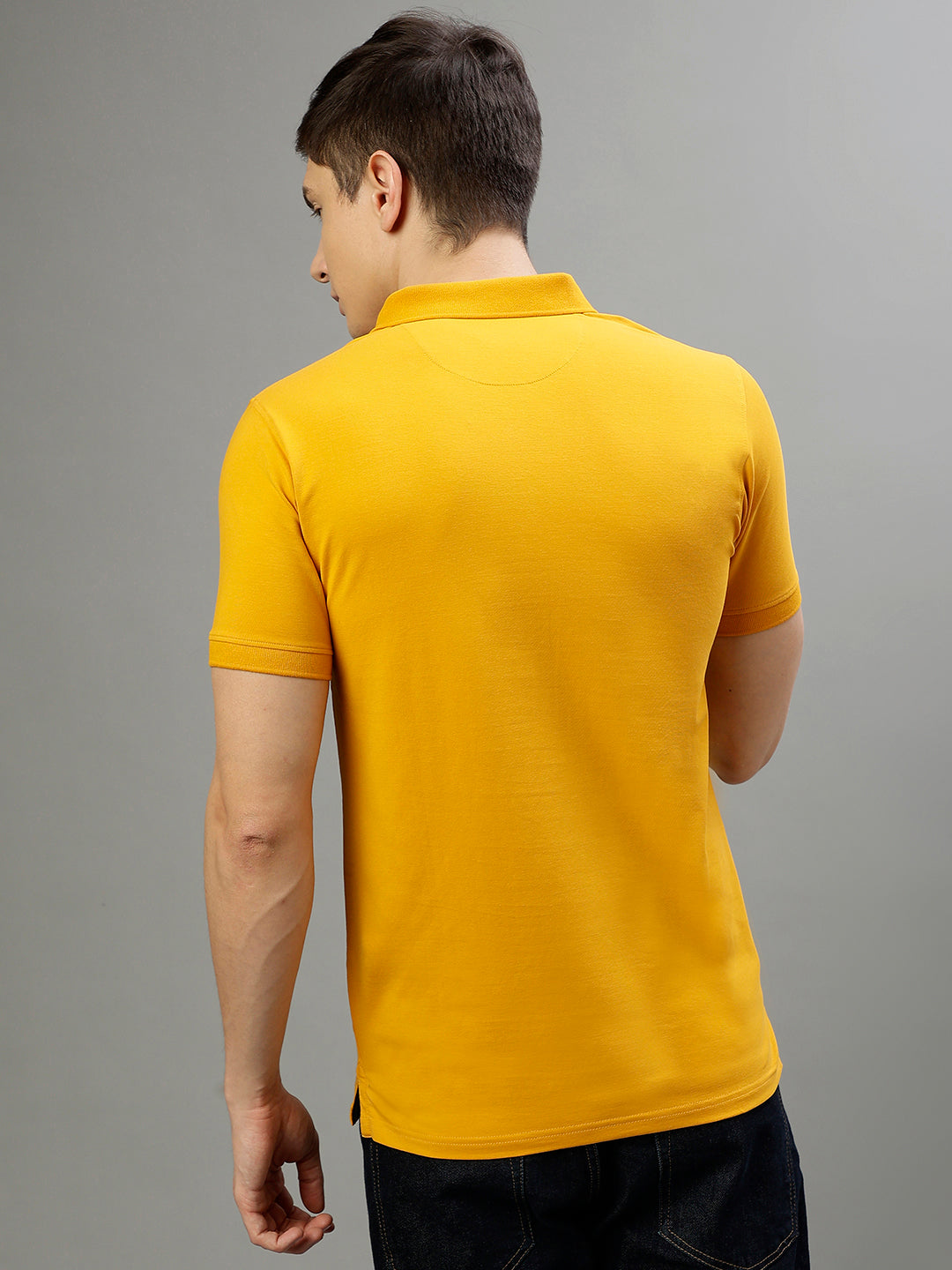 Iconic Men Mustard Solid Polo Collar Short Sleeves T-Shirt