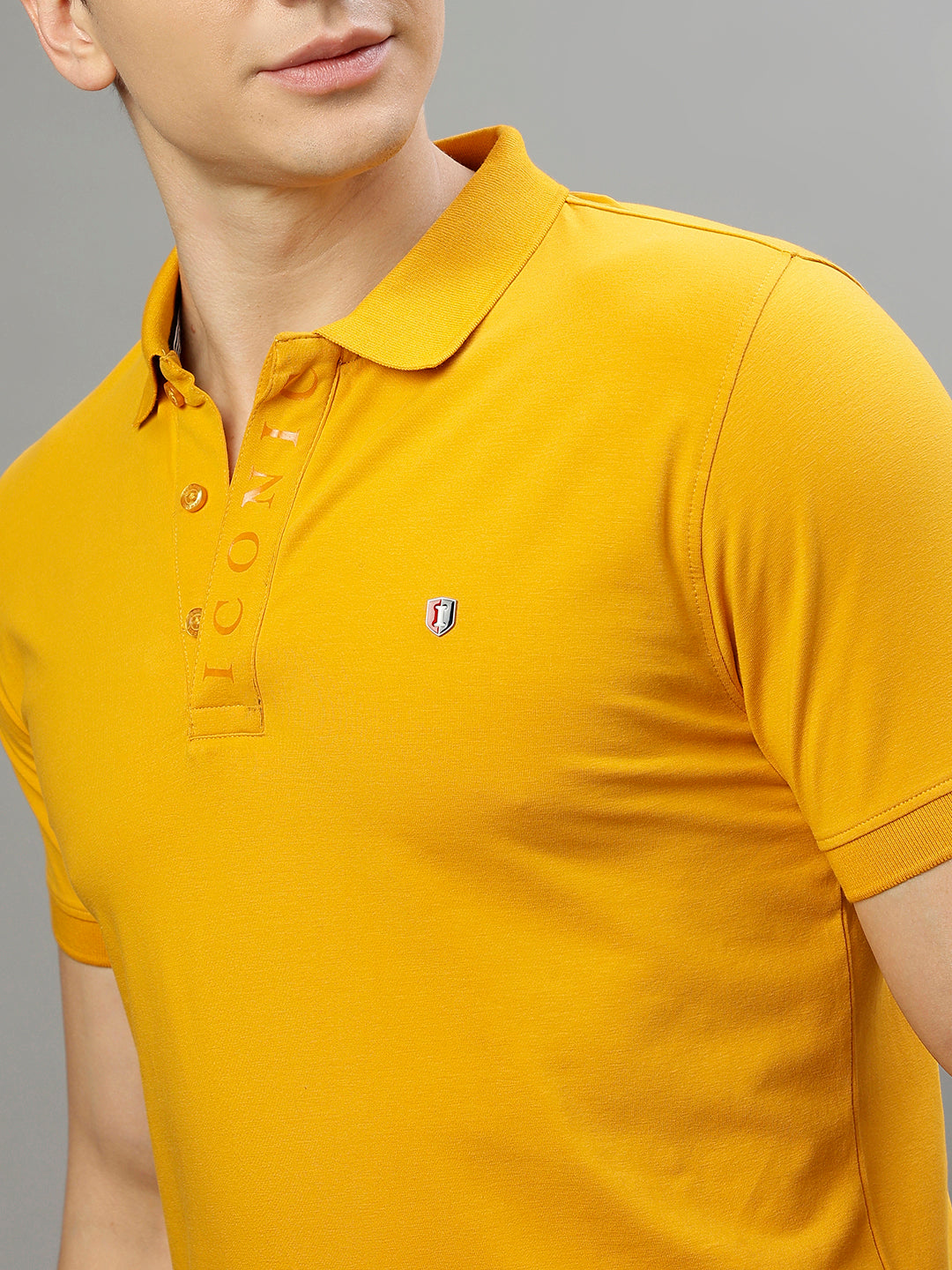 Iconic Men Mustard Solid Polo Collar Short Sleeves T-Shirt