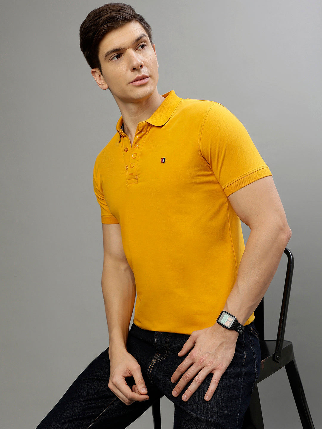 Iconic Men Mustard Solid Polo Collar Short Sleeves T-Shirt