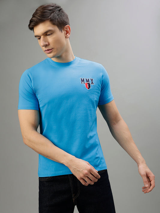 Iconic Men Blue Solid Round Neck Short Sleeves T-Shirt