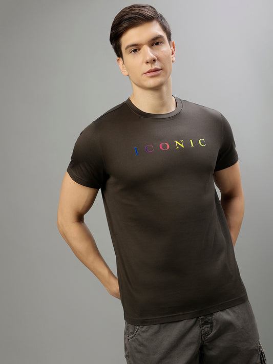 Iconic Men Black Solid Round Neck Short Sleeves T-Shirt