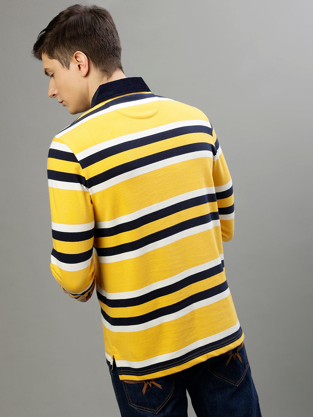 Iconic Men Multicolor Striped Polo Collar Full Sleeves T-Shirt