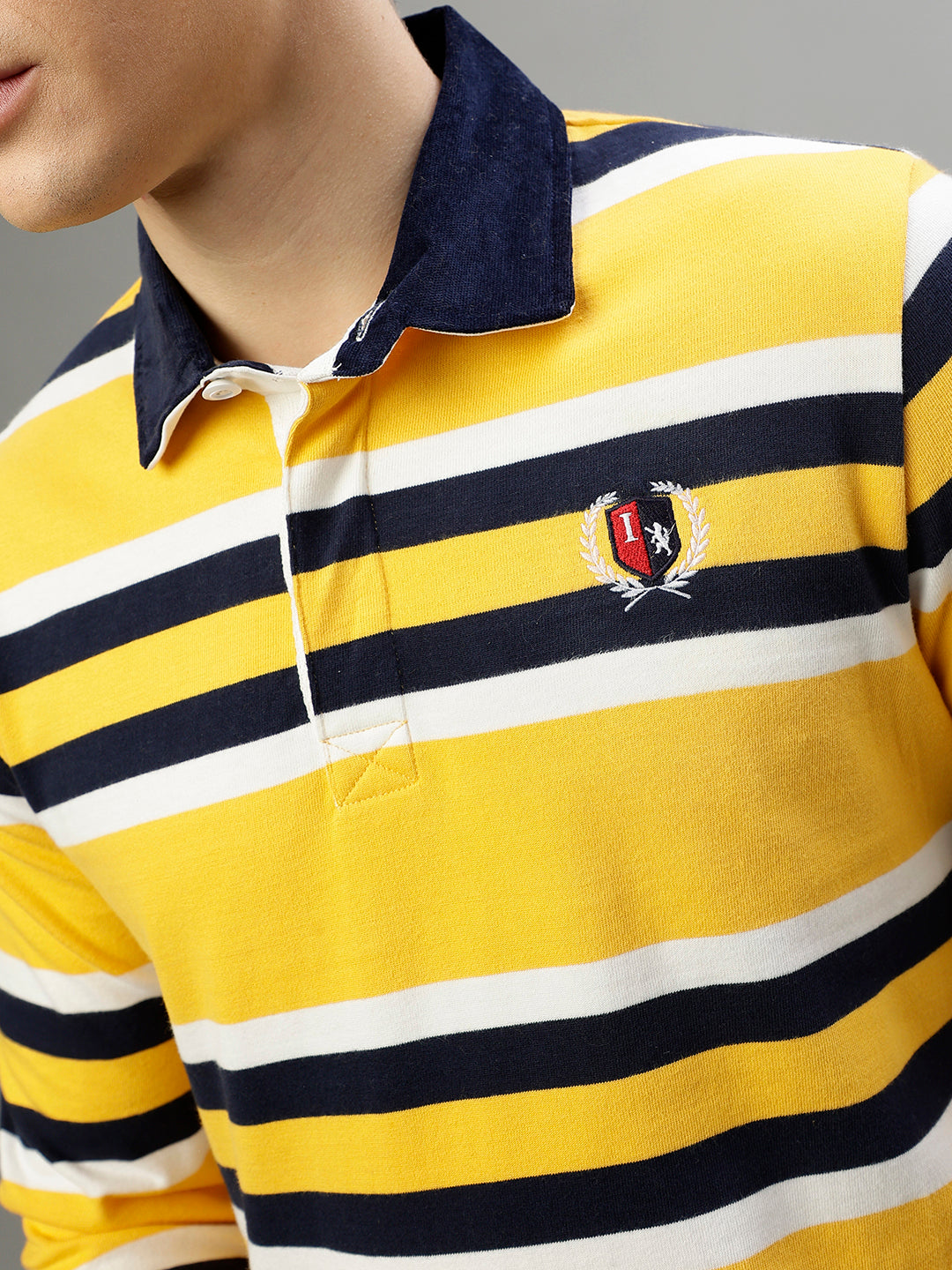 Iconic Men Multicolor Striped Polo Collar Full Sleeves T-Shirt