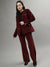 Iconic Women Wine Solid Notch Lapel Full Sleeves Blazer